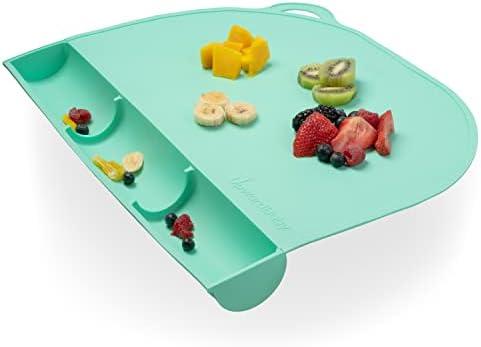 UpwardBaby Rectangular Silicone Placemat - Suction Food Catcher for High Chair & Kids, Non-Slip Washable Table Mats, Travel Toddler Placemat & Baby-Led Weaning Supplies, Mint
