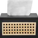 Rattan Tissue Box Cover Rectangle, Hand Woven Wicker Tissue Holder with Magnets for Countertop, Bedside Table, Office, Modern Farmhouse Dcor (7.5 x 4.9 x 3.9 Inch, Black)