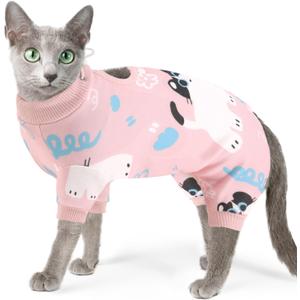 SUNFURA Cat Recovery Suit Full Body Suit, Cat Surgery Recovery Suit Female Kitten Onesie for Cats Anti-Licking, Pet Surgical Recovery Suit with Sleeves, Cat Spay Recovery Suit Male Neuter Pink L