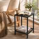 2-Tier Metal Side Table Square Small End Table with Storage Shelf Laser-Cut Leaf Pattern Accent Table Indoor Outdoor Small Space Coffee Table for Living Room, Bedroom, Patio, Plant Stand, Black, 11.8" L x 11.8" W x 17.7" H - 1 pack