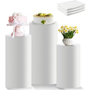 Cylinder Stand Covers for Party, Set of 3 Cylinder Pedestal Covers, Spandex Cylinders Stand Cover for Wedding or Birthday Event Decor - Only Contains Cylinders Cover