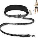 Philorn Hands Free Dog Leash, Waist Belt Leash for Large Medium Dogs for Running, Walking, Jogging and Hiking, Dual Padded Handles and Durable Bungee - Black