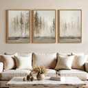 Framed Neutral Pine Tree 3 Piece Wall Art for Living Room, Abstract Modern Landscape Canvas Artwork for Walls, Large Foggy Nature Scenic Painting Prints for Bedroom Hallway Office Wall Decor, 20x30 In