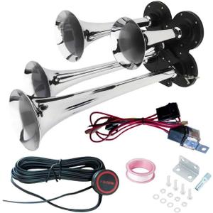 Train Horn for Truck 178DB Super Loud Air Horns 4 Trumpet Horns Kit with 150 PSI 12V Air Compressor for Truck Car Jeep SUV Train Boat (12v air horn kit)