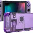 eXtremeRate DIY Replacement Shell Buttons for Nintendo Switch, Back Plate for Switch Console, Housing with Full Set Buttons for Joycon Handheld Controller - Clear Atomic Purple [No Electronics Parts]