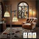 68" Tiffany Style Stained Glass Floor Lamp for Living Room,Modern Industrial Vintage Standing Floor Lamp for Bedroom,Stepless Dimmable Rustic Tree Trunk Tall Lamp for Study Room (Bulb Included)