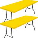 Moosfor Spandex 8 Foot Rectangle Table Cloth 2 Pack, Elastic Fitted Tablecloths for Picnic, Stretch Washable Patio Table Cover for Outdoor, Camping, Banquet and Parties (Yellow, 30"x96")