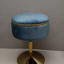 Adjustable Vanity Stool with Storage, 360 Swivel Makeup Stool Chair Small Velvet Round Ottoman with Gold Base for Bedroom (Blue)