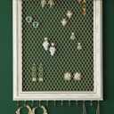 Heesch Hanging Earring Organizer Frame Wall Mounted Jewelry Holder Vintage Rustic Stud Earring Display with Removable Rod and 12 Hooks for Necklaces, Bracelets and Rings (Distressed White)