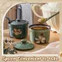 2 Pack Retro Hand Painted Flower Ceramic Salt Pepper Cellar with Lid and Spoon, Heavyweight Round Sugar Spice Containers Porcelain Jar for Housewarming Gift, Artisan Kitchen Decoration