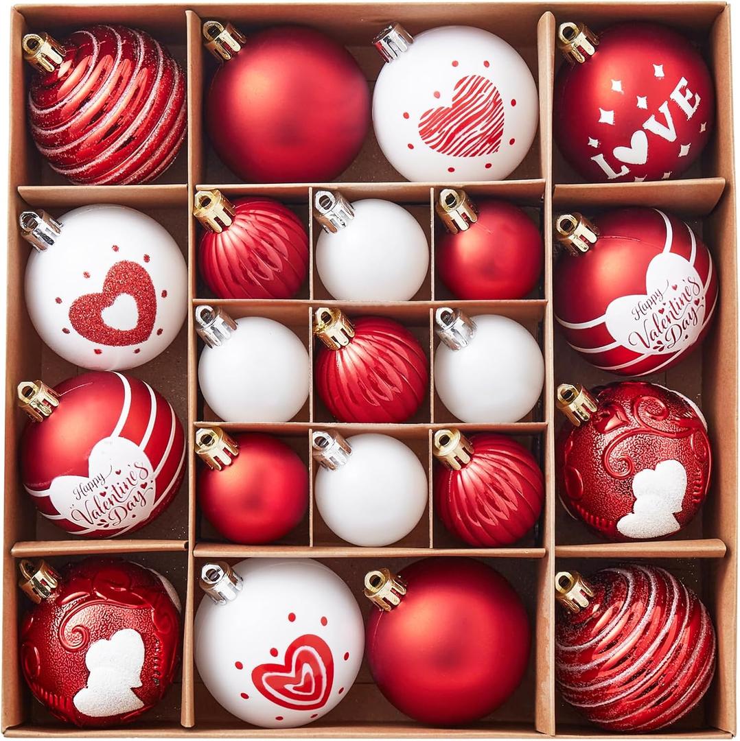 Valentines Day Decorations, 21pcs Ball Shaped Valentine Ornaments for Tree, Xmas, Love Day and Wedding Anniversary Party (Red)