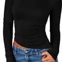 PRETTYGARDEN Womens Long Sleeve Shirts 2026 Fall Trendy Crewneck Slim Fit Asymmetrical Going Out Tops Ruched Tee Y2k Clothes (XL)