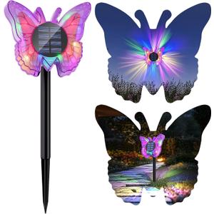 Solar Butterfly Lights Outdoor-Color-Changing 3D Glow-2-in-1 Wall & Ground-Butterfly Lights for Outside-Waterproof Garden Decorations for Patio Lawn Yard Fence Backyard Decor (1 Pack)