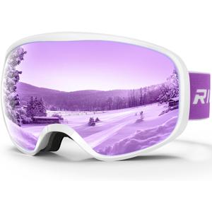 Kids Ski Goggles for Boys Girls Aged 3-14, 100% UV Protection OTG Ski Goggles (A07-white/Purple(vlt 28%))