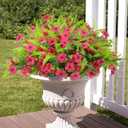 ATTGREAT Artificial Flowers for Outdoors UV Resistant Faux Plants Outside Fake Plastic Flower Bulk Realistic Artificial Fern Greenery for Garden Patio Planter Summer Home Decor, 12 Bundles (Rose Red)