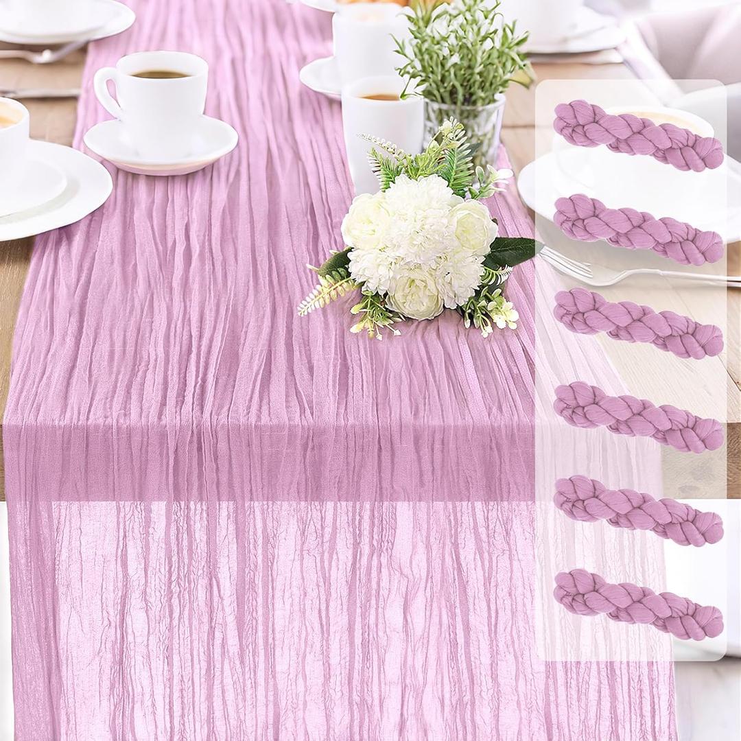6-Pack Pink Cheesecloth Table Runners 10FT (35x120 Inch) Boho Rustic Gauze Fabric Cheese Cloth Table Runner for Weddings, Baby Showers, Bridal Shower, Farmhouse & Birthday Party Decor