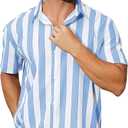 ABAFIP Men's Casual Striped Button Down Short Sleeve Shirt Summer Beach Hawaiian Button up Dress Shirts (Blue, XL)