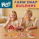 HUZU Farm Snap Wooden Blocks Montessori Building Toy for Toddler Kids, Moving Wheels Tractor, Lockable Door Barn, Mix & Match Farm Animals Duck Bee Owl Chick Snail, Stocking Stuffers for Grandkids