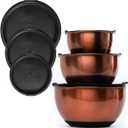 Samma Copper Mixing Bowl Set - Stainless Steel Body with Black Silicone Bottom - 3 Piece Set with Lids
