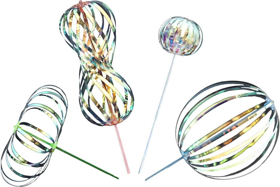 SENSORY4U Rainbow Twirler Stick - 4 Pack - Magic Party Bubble Wand - Spin Twirl Swirl and Dazzle - Fun Addicting Party Favor