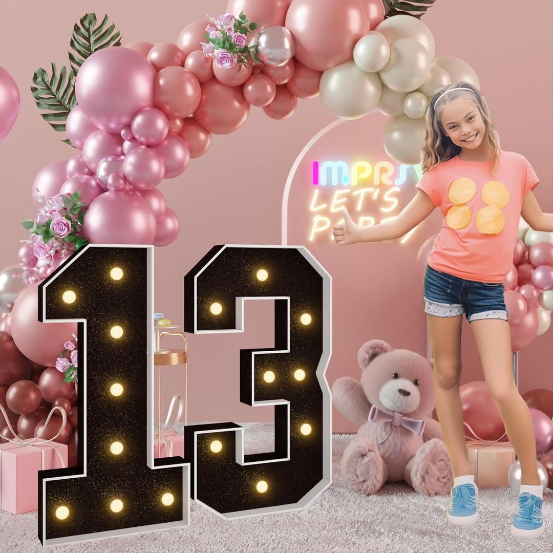 imprsv 3FT Black 13th-Birthday Decorations Numbers: 13th Birthday Party Anniversary Decorations Large Light Up Numbers 13 for Girls Boys