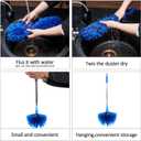 ZZ LAZYCOTTAGE Cobweb Duster with Extension Pole, Washable Cleaning Duster Kit with 2 Duster Heads, Cobweb Duster, Corner Brush, Aluminum Telescoping Pole for Ceiling Fan (Blue)