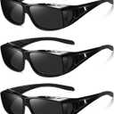Wzerry Sunglasses Fit Over Glasses Polarized for Men Women, Wrap-Around Glasses UV400 Protection for Driving and Outdoor (Black/Grey + Black/Grey + Black/Grey)