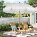 HOMEDEMO 7.5FT Boho Patio Umbrella with Fringe, Outdoor Tassel Umbrella with UPF50+ Sun Protection and Push Button Tilt, Premium Aluminum Pole & Fiberglass Ribs, Includes Hanging Hook, Creme