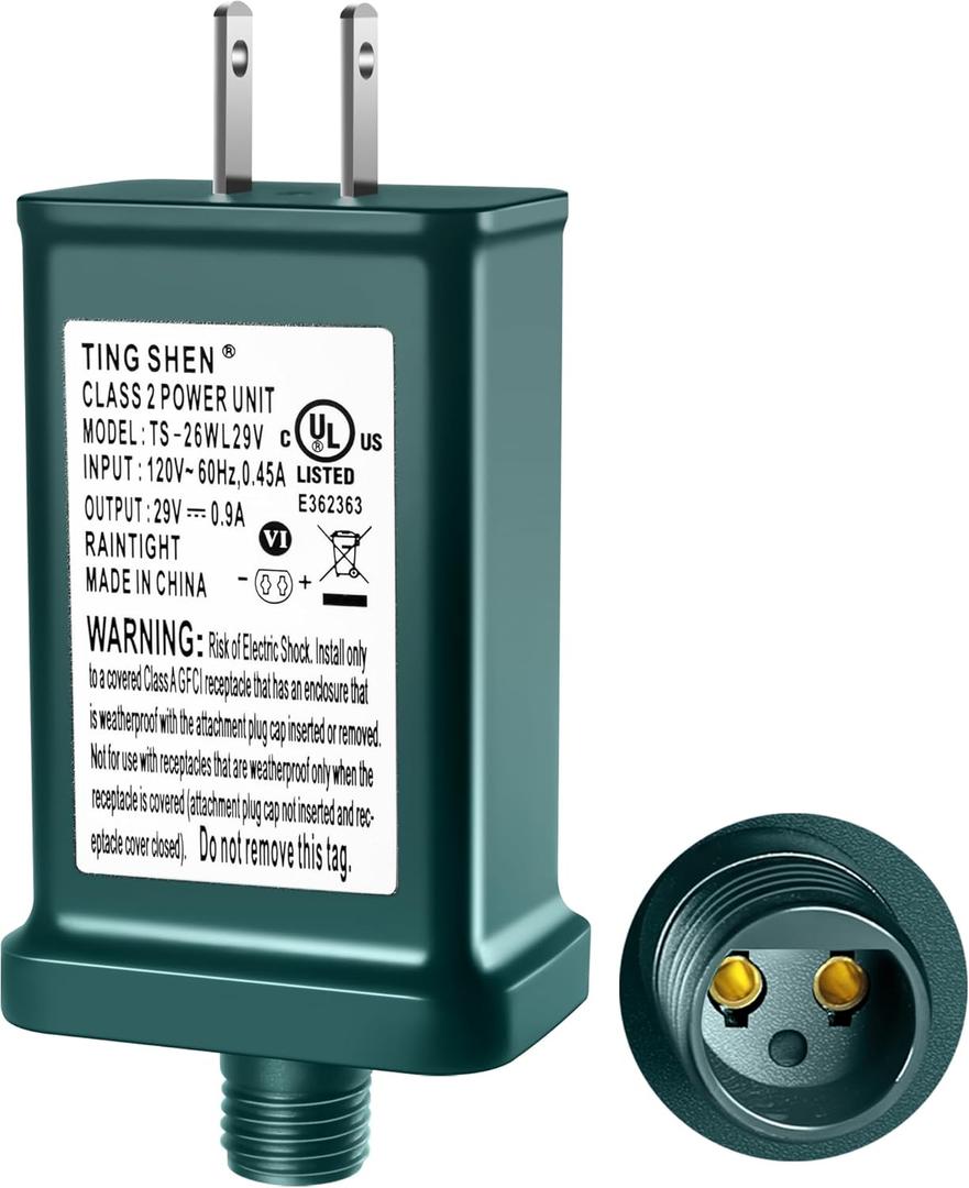 29V LED Power Supply, Christmas Tree Plug Adapter, IP44 Waterproof Class 2 Power Supply for Christmas String Light Inflatable Decorations (TS-26W29V)