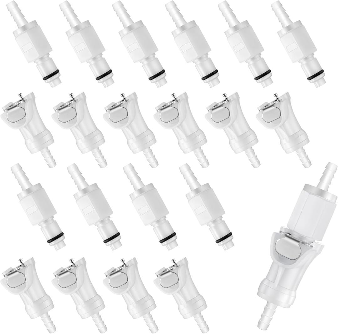 Chunful 20 Pcs 1/8" Quick Disconnect Connect Hose Barb Insert Fittings Plastic Male Female Coupling Connector 10 Female and 10 Male Connectors