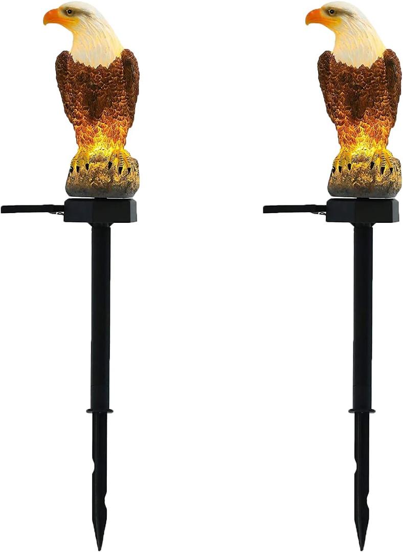Eagle Figurine Garden Solar Stake Light Eagle Solar Lights Outdoor Decorative Bright Light Eagle Statue for Garden, Lawn, Patio, Yard Decoration 2Pack