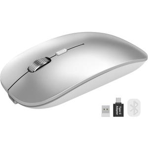 SABLUTE M31 Bluetooth Mouse for MacBook Pro/Air, iPad - Rechargeable Tri-Mode Wireless Mouse for 3 Devices (BT 5.2 + 2.4G), Sleek Silver Slim Silent Mouse for Surface, Windows
