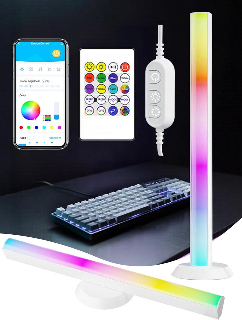 LED Strip Lights,14 Inches Monitor Backlight with Music Sync, 16 Million Colors, APP & Remote Control, USB Powered DJ Light for Party Room TV PC Gaming Desk Decor (White)