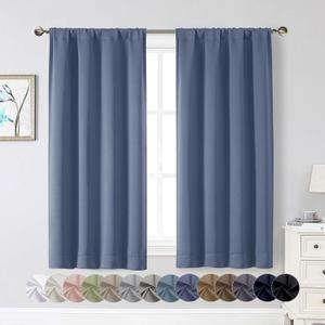 Denim Blackout Curtains for Bedroom Living Room 54 Inch Length 2 Panels Set, Soft Solid Thermal Insulated Room Darkening Curtains Drapes, Modern Rod Pocket Design, Denim, 2PCS Each 40"Wx54"L