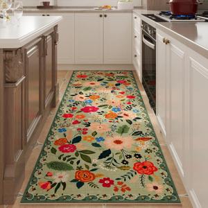 Rugcomf Runner Rug for Hallways Kitchen Rug Non Slip 2'6''x8' Washable Runner Rugs with Rubber Backing Soft Floral Carpet Runner for Hallways, Kitchen, Laundry, Bedroom, Bathroom (Green)