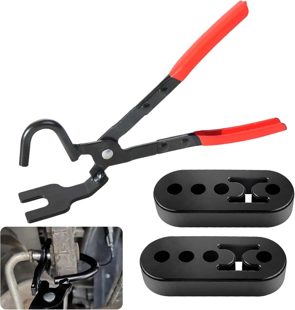 Exhaust Hanger Removal Tool Kit with 2PCS 4 Hole Exhaust Hangers,Universal Exhaust Hanger Pliers for Quick Removal Muffler Hanger,Essential Exhaust Hanger Tool Car Accessories