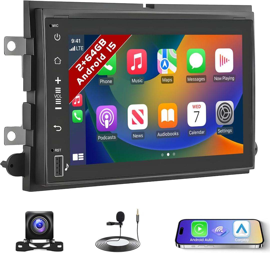 2+64G Android 15 Car Stereo for Ford F150 F250/F350 E250 E350 Edge Taurus Sable Fusion Milan Focus Montego Freestyle Wireless Carplay and Android Auto,7 Inch Touch Screen Radio GPS/WiFi/FM RDS BT