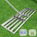 Lawn Leveling Rake 30x10 inch, (Professional-Grade) Lawn Leveler Tool with Stainless Steel Handle Rakes for Lawns Heavy Duty Landscape Rake for Backyard, Garden, Golf Course, Farm, Pasture