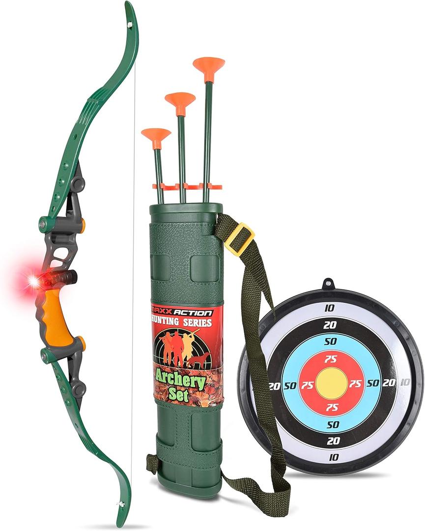 Sunny Days Entertainment Bow and Arrow Set  Archery Toy Set for Kids | Hunting Role Play Toy | Includes 3 Suction Cup Arrows Target and Quiver  Maxx Action Green Extra Large