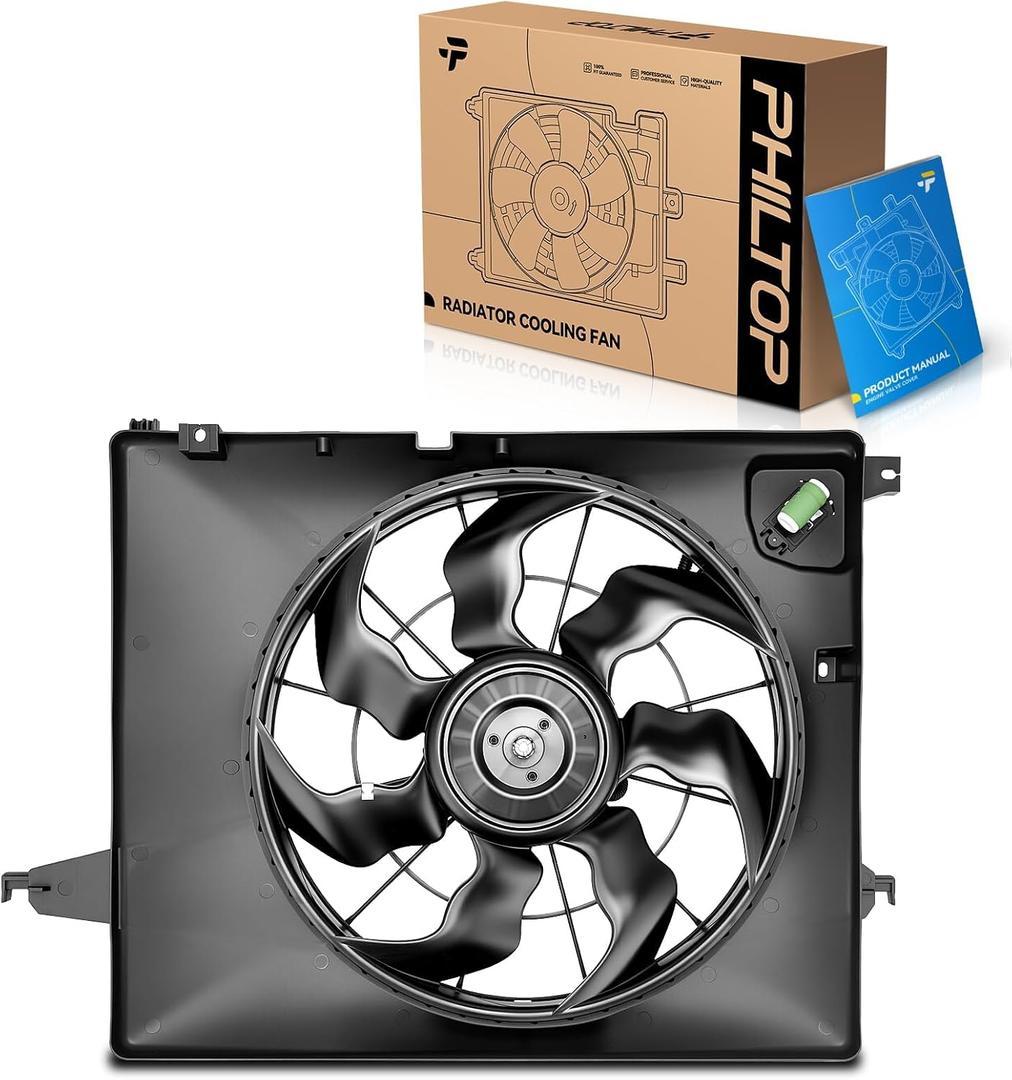 PHILTOP 621493 Radiator Cooling Fan Assembly, Compatible with 2011-2013 Sorento, 2010-2012 Santa Fe, Replace # 621493, 253801U201, 253801U200, 253801U100