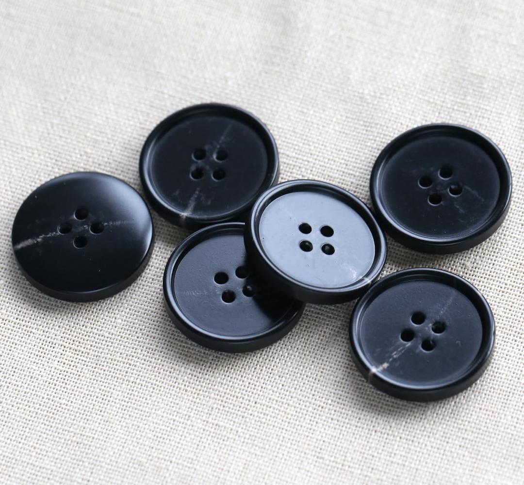 40PCS 1 inch (25mm) Suit 4-Hole Buttons Overcoat Resin Black Buttons Crafts DIY Projects