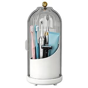 JEESA Dustproof Toothbrush Holder Organizer with Drainage, Grey