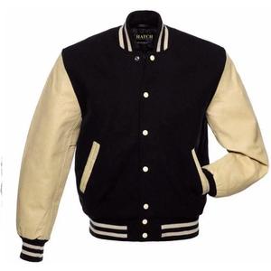 Men's Classic Varsity Letterman Jackets Genuine Leather Sleeve | Wool Blend Baseball College Jacket (X-Large, Black-cream)