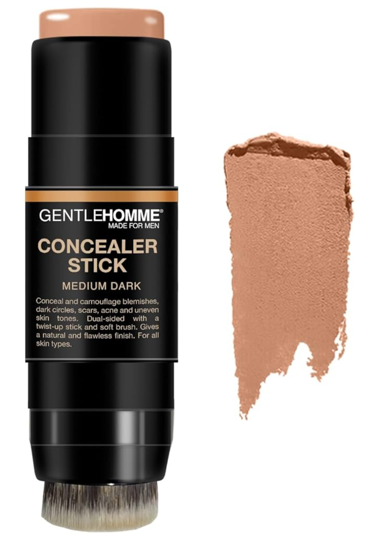 Concealer Stick with Brush for Men - Eraser Dark Circles - Men’s Multi-Use Concealer - Dual Sided Full Coverage with Soft Brush- Buildable Coverage Makeup - All Skin Type - (Medium Dark)