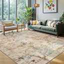 Jinchan Yarden Botanical Birds 6x9 Beige Area Rugs for Living Room Washable Non Slip Soft Nature Plants Modern Kids Carpet Vintage Ultra Thin Low Pile Indoor Rug for Bedroom Nursery Playroom (Natural Beige/Pink)