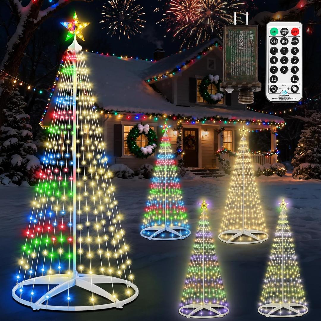 Christmas Cone Tree Lights, 6ft 250 LED Lighted Christmas Tree with 11 Lighting Modes Timer Remote, Artificial Xmas Tree Dimmable, Multicolor & Warm White for Indoor Outdoor Yard Garden Patio Decor