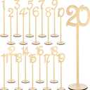 20 Pcs Wood Table Numbers for Wedding Reception Stands Seat Numbers with Holder Base Table Numbers for Wedding Party Event Catering, 1-20 (Wood Color)