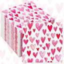 50 Pack Valentines Day Paper Napkins Pink Watercolor Heart Disposable Luncheon Dinner Napkins for Party Supplies Table Decor, 6.5 x 6.5 Inch
