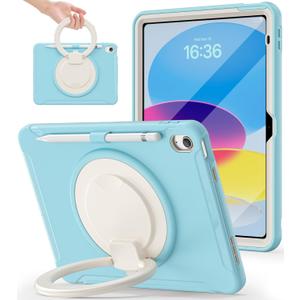 BATYUE Shockproof Case for iPad 10th Gen 10.9" 2022 / 11th Gen (A16) 11" 2025 | 360° Multi-Angle Stand (Portrait & Landscape) & Grip, Built-in Screen Protector, Pencil Holder, Frozen Blue