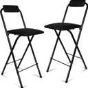 Folding Bar Stool with Back, 2PCS Tall Foldable Stool Chair Portable Adult Collapsible Counter Height Seat Leather Padded Kitchen Shop Comfortable and Sturdy 29.5 Inch
